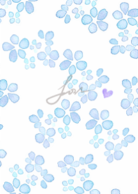 水彩透明フラワー・穏やかブルー
