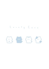4 whisker cats (line)/white aqua blue BW