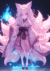 Kimono fox witch summoning foxfire