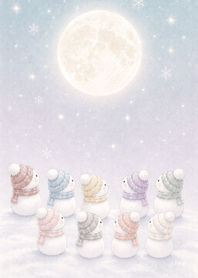 2 Winter Moonlit Night Colorful Snowmen