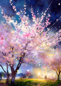 Beautiful night cherry blossoms#1366