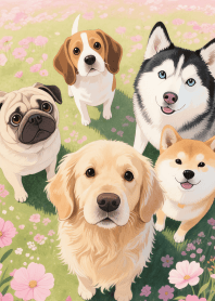 Love Lovely Dog Gang in Pink field