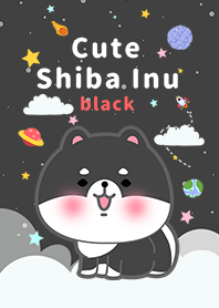 ดำ ชิบะอินุ ท้องฟ้าเต็มไปด้วยดวงดาวสีดำ