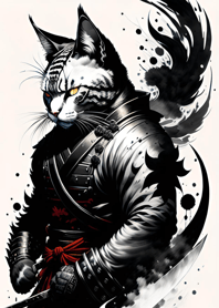 Ink wash cat samurai cE40b0