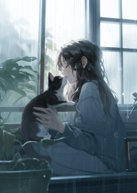 かわいい女の子が猫にキス