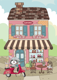Doggi in sweet cupcakes shop