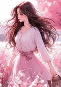 Minimal girl flower garden anime pink 8