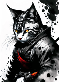 Ink wash cat samurai 14F13c