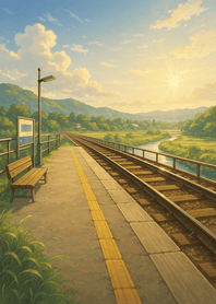 Quiet Railway Under Warm Sky