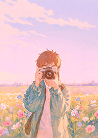 Photographer Boy and Flower Field 1J