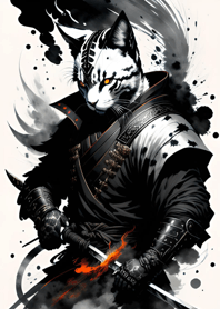 Ink wash cat samurai 41F325