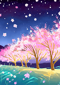Beautiful night cherry blossoms#1175