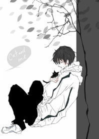 猫と出会った黒髪男子