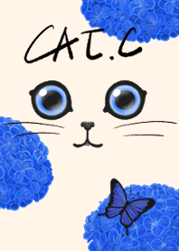 Cat with hydrangea pattern