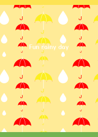 Umbrella and raindrops on yellow