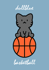 お座り黒猫とバスケットボール　くすブルー