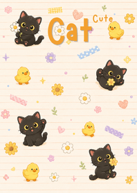Cute Black Cat Yellow Chick