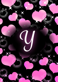 【Y】イニシャル❤️ピンク×黒ハート