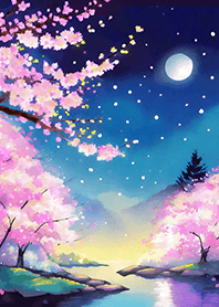 Beautiful night cherry blossoms#1143