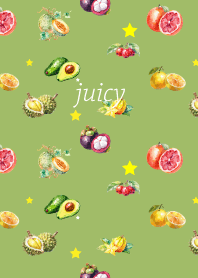 juicy fruits on moss greenJ