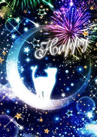 Fortune UP White Cat and Fireworks