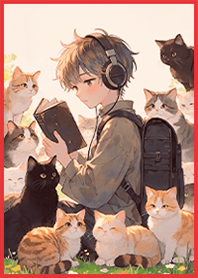 療癒生活貓咪朋友 男孩與貓9G 綠色橘紅色