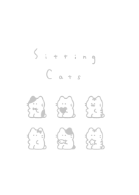 6 Sitting Cats/Wh gray line