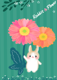 Rabbit & Flower -Green & Pink-