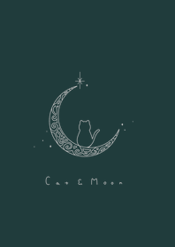 Cat & Moon / deep green black