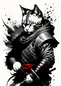 Ink wash cat samurai BAA434
