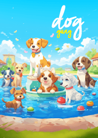 dog gang in swimming pool