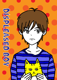 A displeased boy and displeased cat