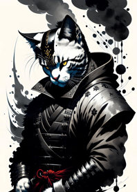 Ink wash cat samurai e9D5d6