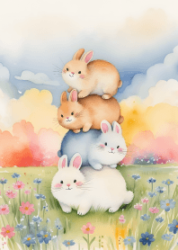 Cute little rabbit in a flower field 1