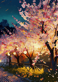 Beautiful night cherry blossoms#1355