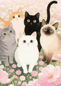 Lovely Cat Gang in Pink field