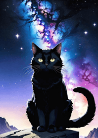 Night Moon Star Cat 0223aa