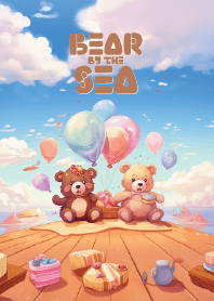 cute bear picnic on the beach