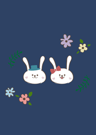 cute bunny couple(Navy blue)