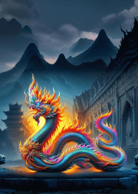 พญานาคไทยสีรุ้ง พื้นหลังสีดำขาว 05