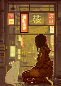 未来都市-窓辺の少女と猫6.3 茶色
