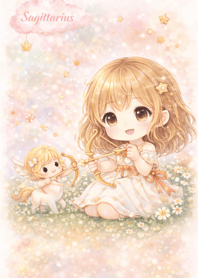 Cute Sagittarius Girl in Flower Field