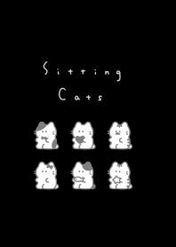 6 Sitting Cats/black, white filled