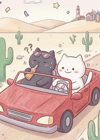 Mochi cats driving a sports car