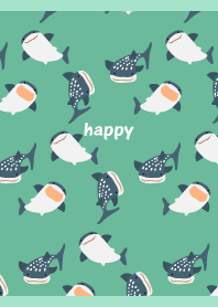 Smiling Whale Shark on blue green