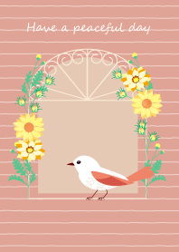 Flowers and bird, soft orange.