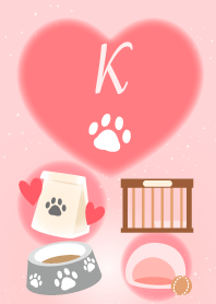 【K】イニシャル 肉球とかわいいハート