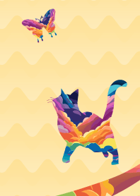 Playful butterflies and cats BY