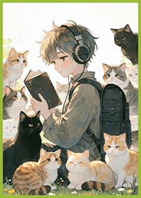 療癒生活貓咪朋友 男孩與貓9N 抹茶草綠色