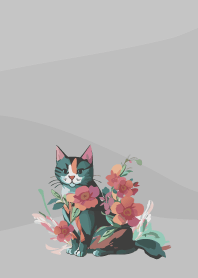 cat and flowers on white JP